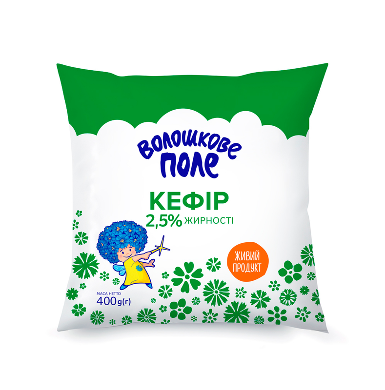 Кефір ВОЛОШКОВЕ ПОЛЕ 2,5%, 400г., плівка поліетиленова